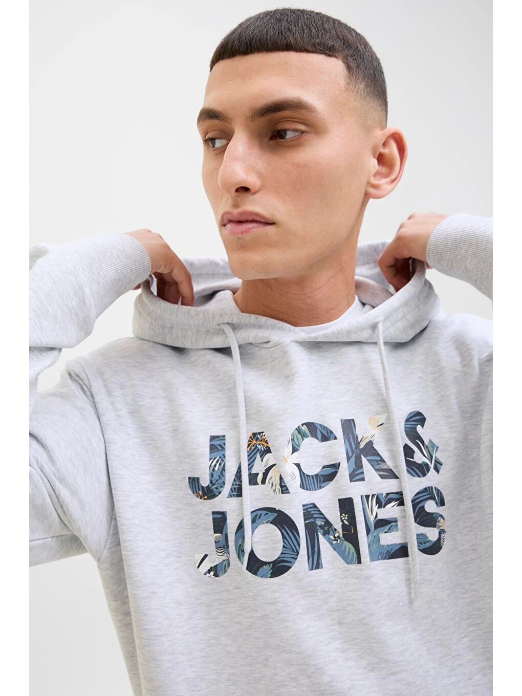 Gri Essentials Jjebryan Logolu %100 Pamuk Relaxed Fit Kapüşonlu Sweat 12268128-2