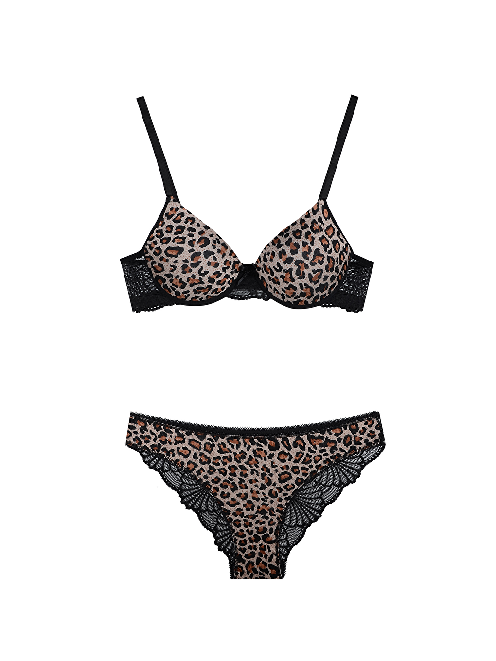 Siyah Leopar Desenli Destekli Sütyen Takım | 122