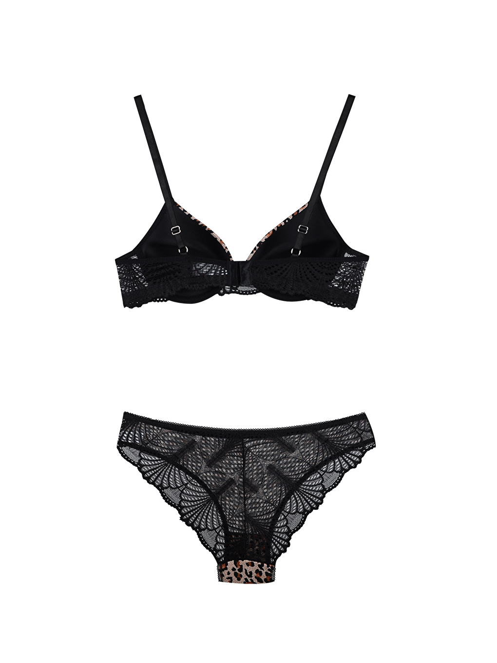 Siyah Leopar Desenli Destekli Sütyen Takım | 122-1
