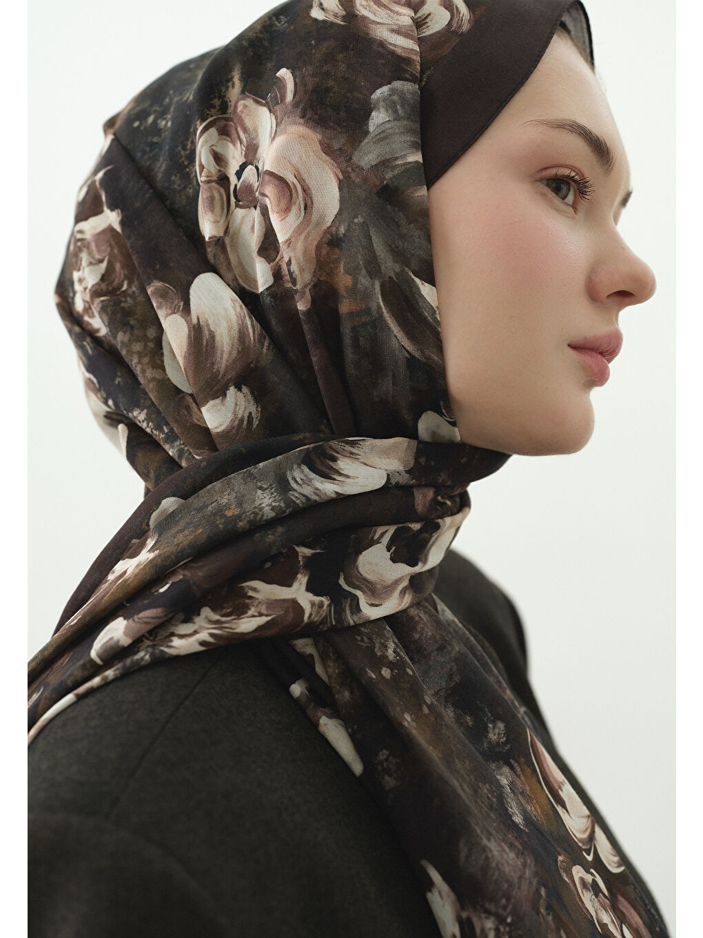 Kahverengi MADELEINE DESENLİ PAMUK VİSKON ŞAL KAHVE-3