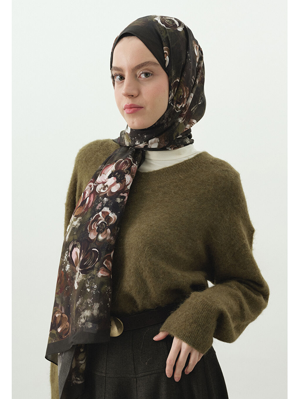 Haki MADELEINE DESENLİ PAMUK VİSKON ŞAL ASKERİ HAKİ-1