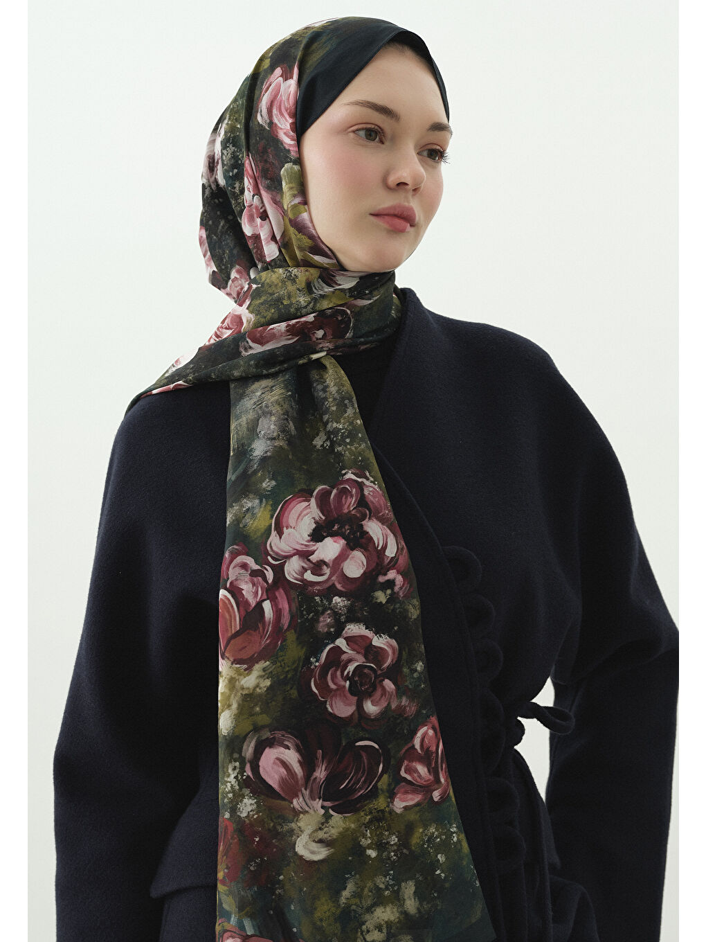 Yeşil MADELEINE DESENLİ PAMUK VİSKON ŞAL DERİN YEŞİL-1