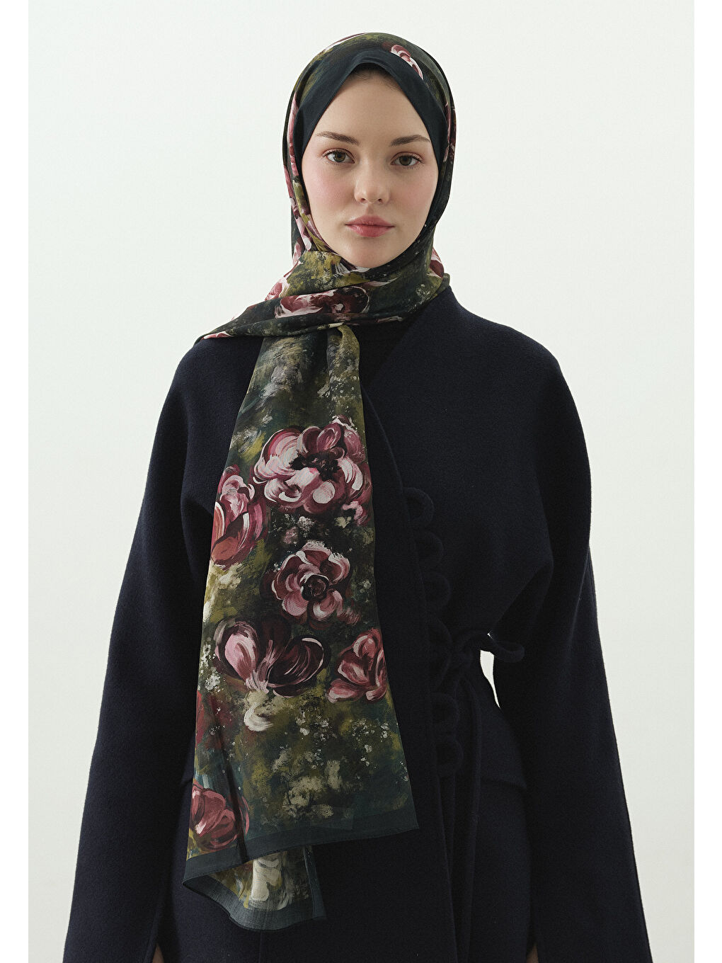 Yeşil MADELEINE DESENLİ PAMUK VİSKON ŞAL DERİN YEŞİL-2