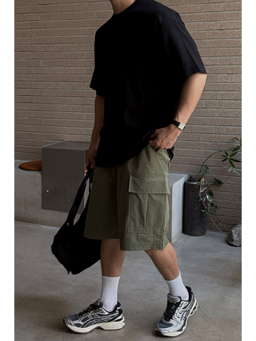 Erkek %100 Pamuklu Kalın Dokulu Oversize Bisiklet Yakalı Siyah T-shirt-4