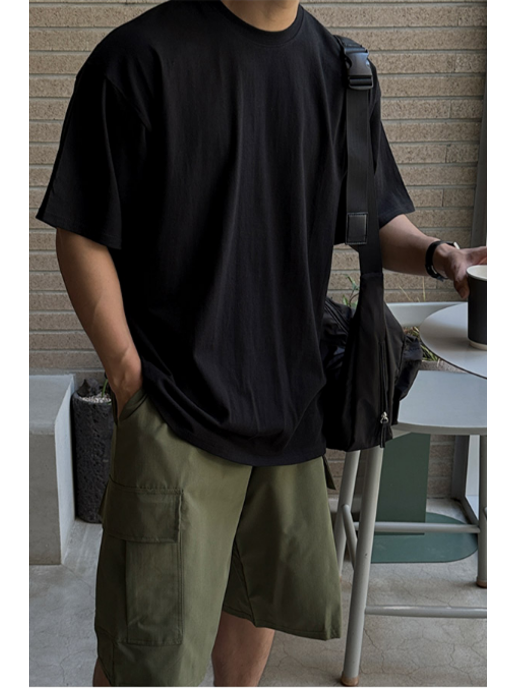 Erkek %100 Pamuklu Kalın Dokulu Oversize Bisiklet Yakalı Siyah T-shirt-6