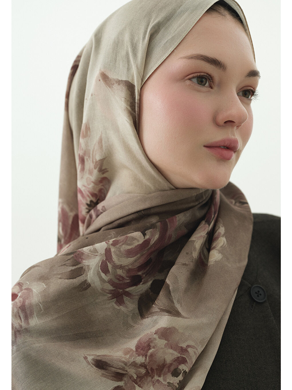 Bej MARIELLE DESENLİ PAMUK VİSKON ŞAL BEJ-1