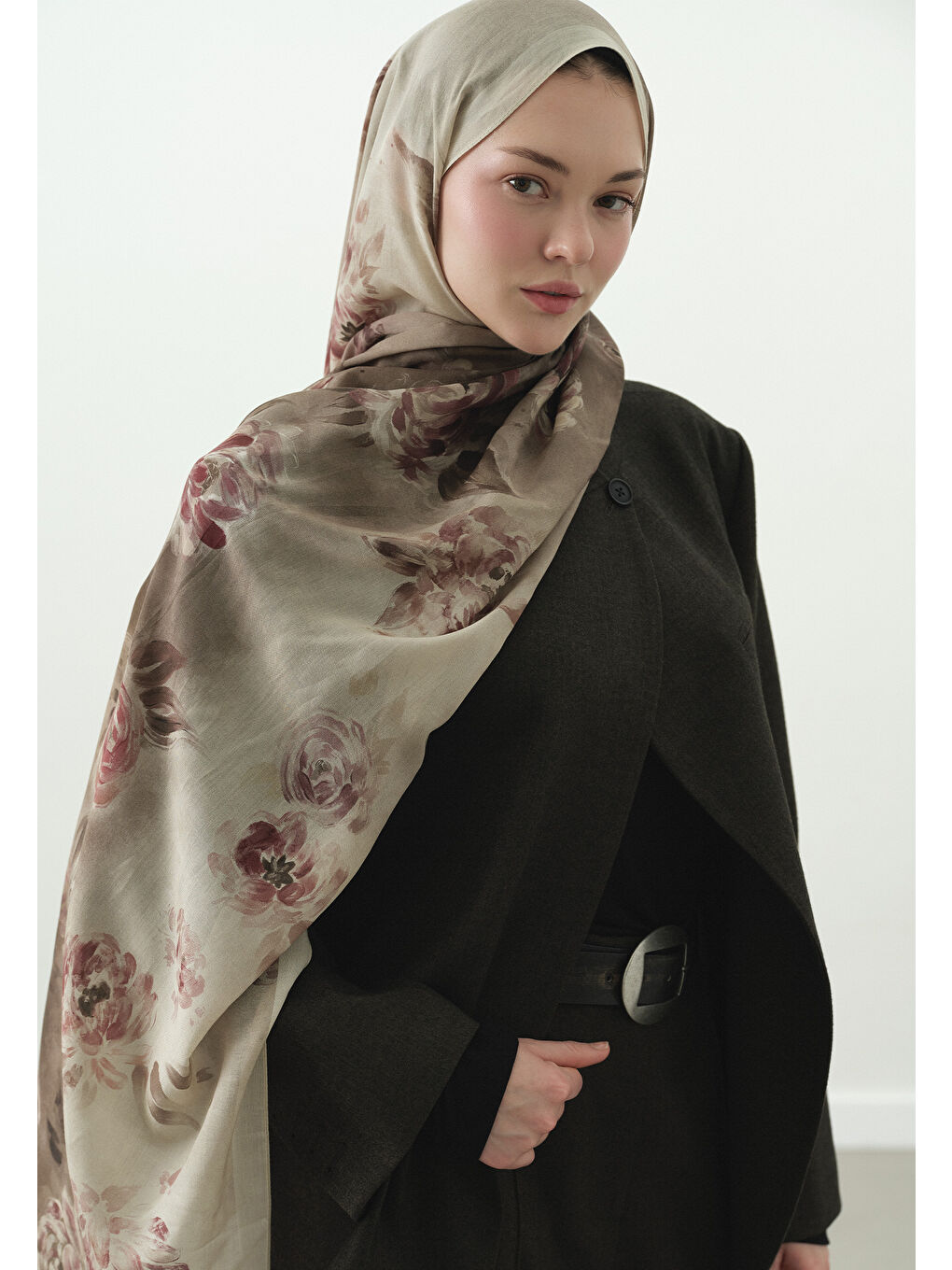 Bej MARIELLE DESENLİ PAMUK VİSKON ŞAL BEJ-2