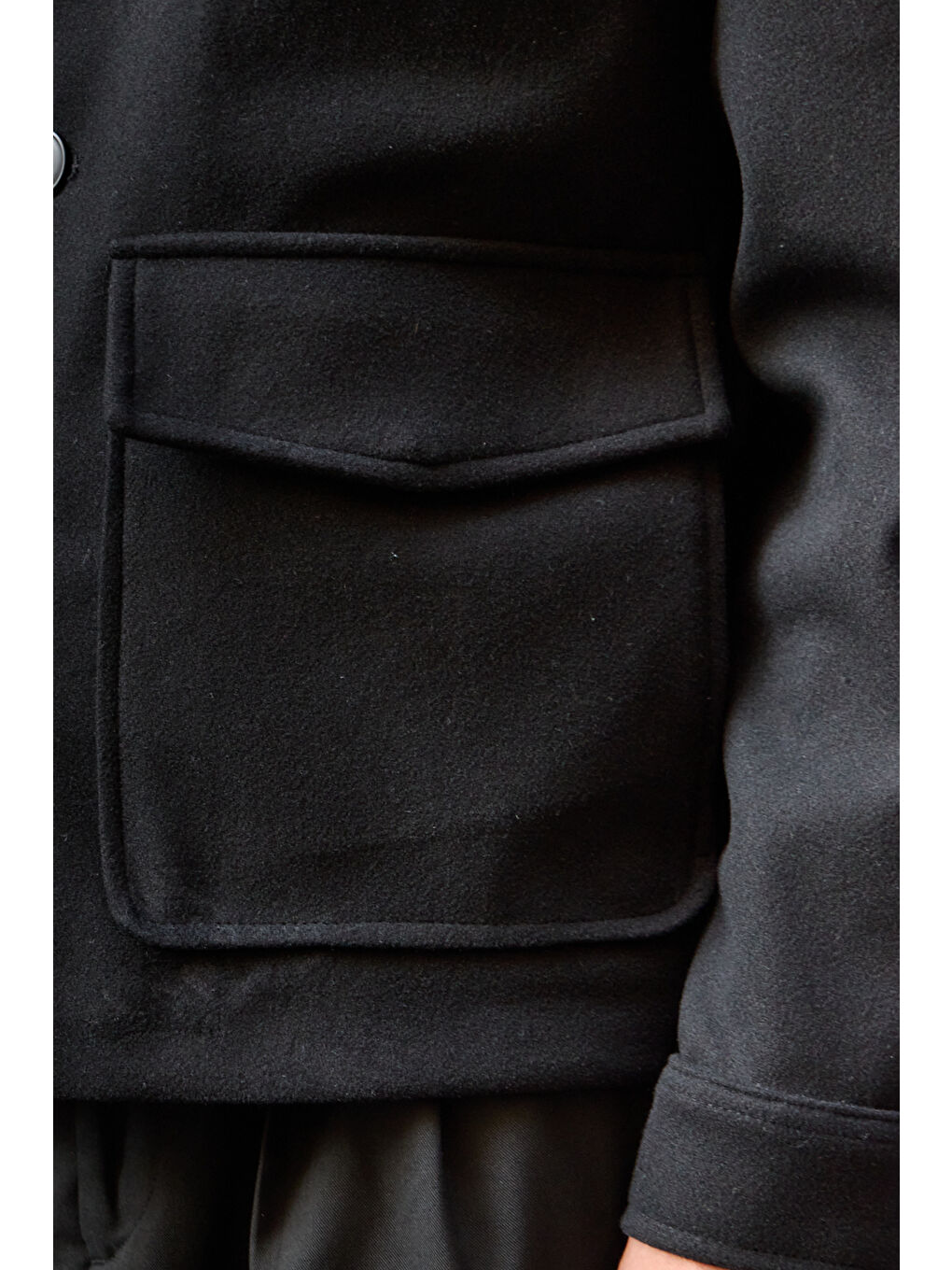 Erkek Gömlek Yaka Düğmeli Kaşe Mont Ceket Siyah-2