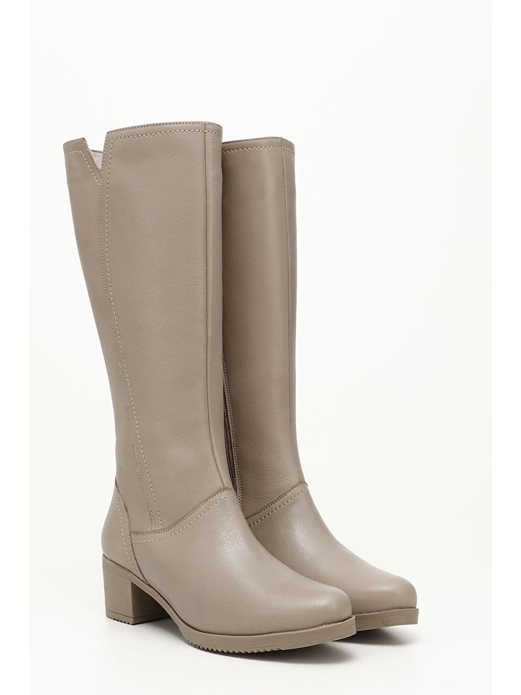 Bej Kadın BEJ-CAMEL Fermuarlı Kalın Topuklu Hakiki Deri Çizme-1