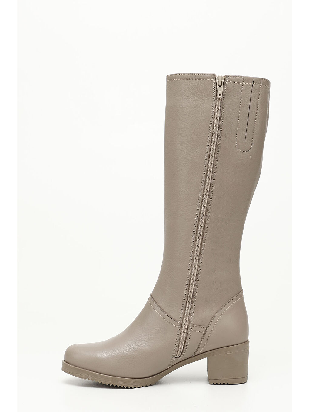 Bej Kadın BEJ-CAMEL Fermuarlı Kalın Topuklu Hakiki Deri Çizme-2