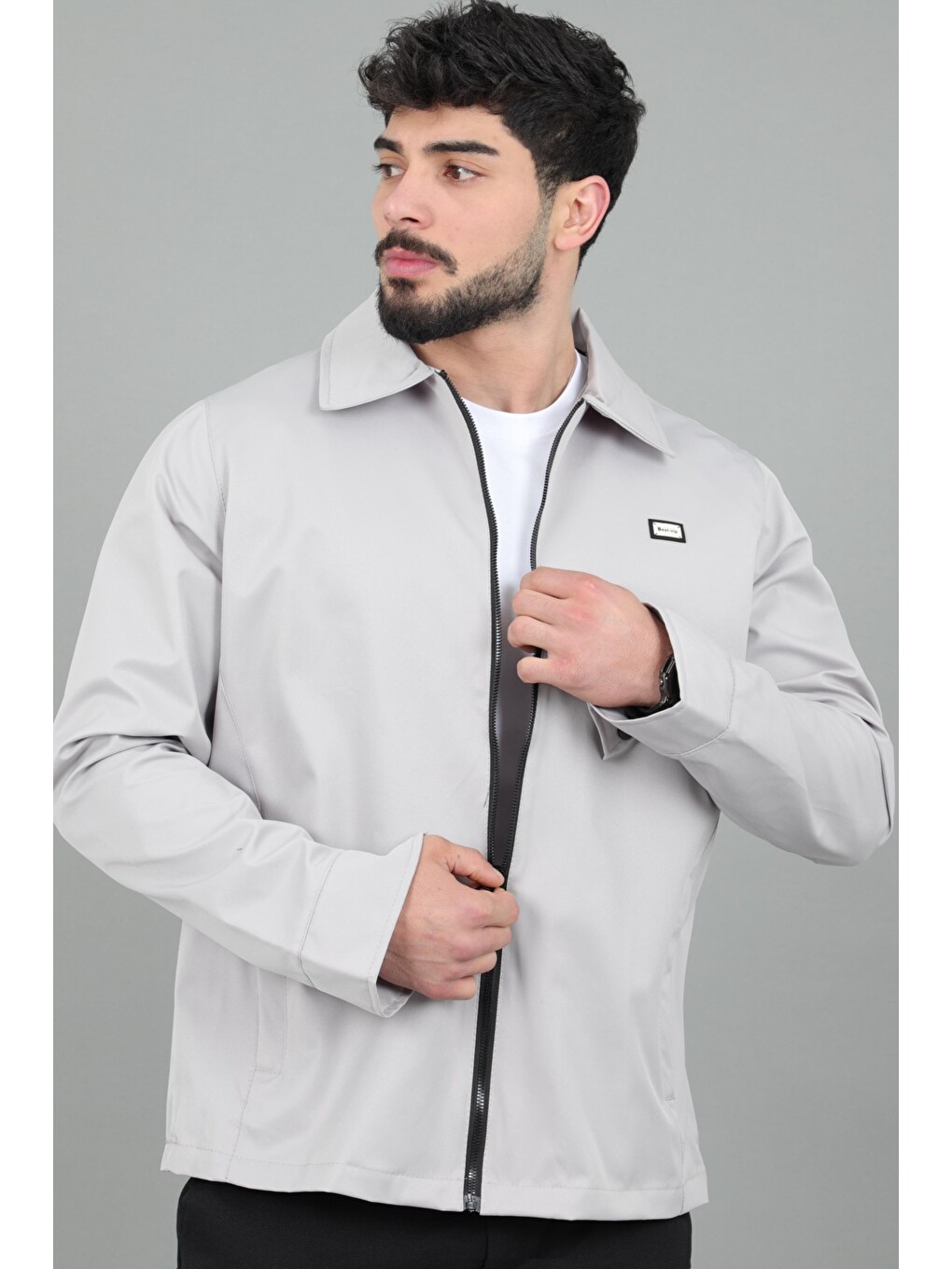 Bej Diagonel Kumaş Yakalı Fermuarlı Mevsimlik Mont Pldp 3031_60391-1