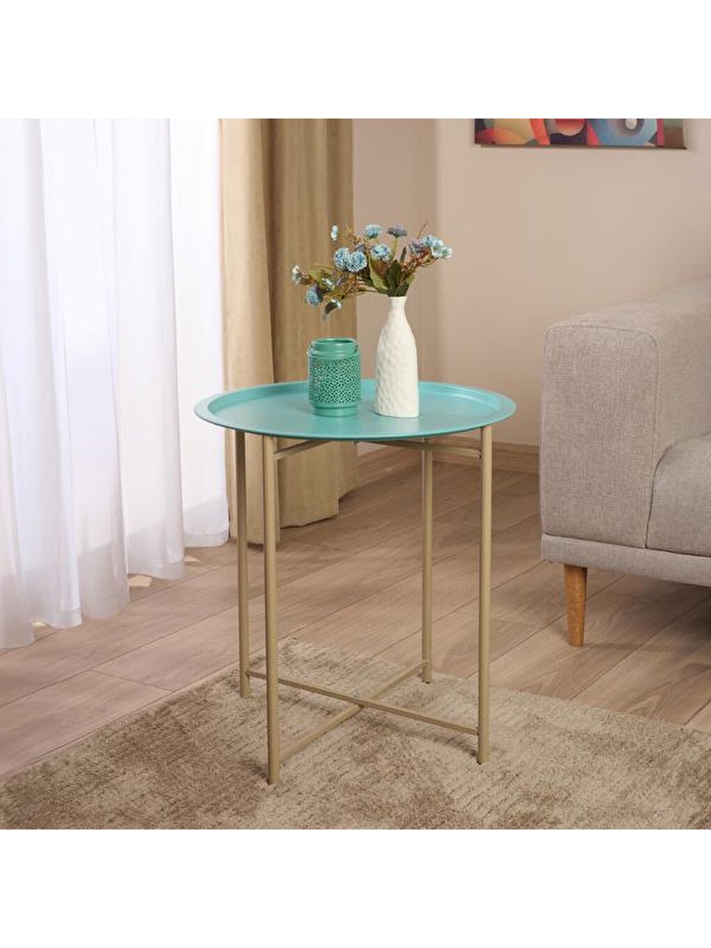 Turkuaz Modern Katlanır Tepsi Sehpa - Su Yeşili