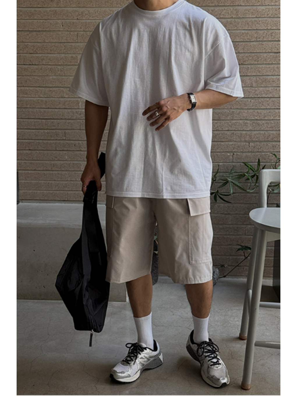 Erkek %100 Pamuklu Kalın Dokulu Oversize Bisiklet Yakalı Beyaz T-shirt-2