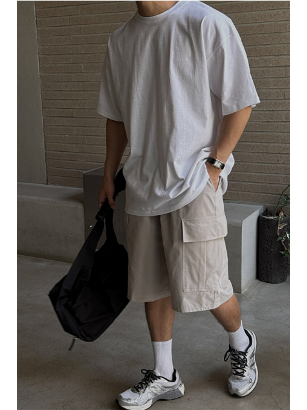 Erkek %100 Pamuklu Kalın Dokulu Oversize Bisiklet Yakalı Beyaz T-shirt-4
