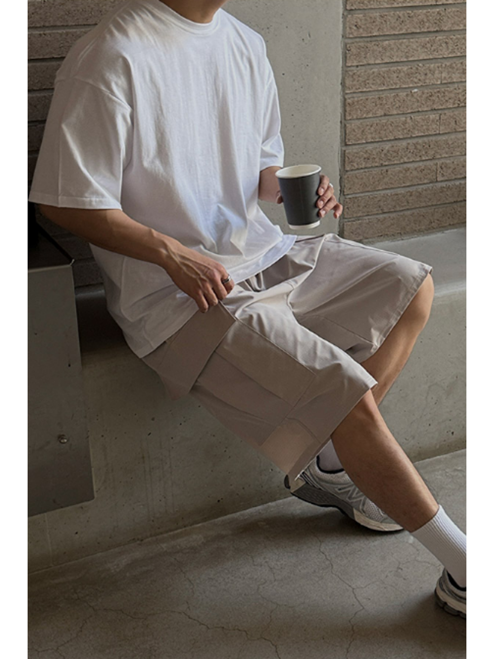 Erkek %100 Pamuklu Kalın Dokulu Oversize Bisiklet Yakalı Beyaz T-shirt-6