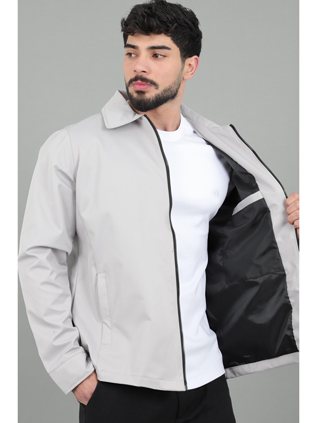 Bej Diagonel Kumaş Yakalı Fermuarlı Mevsimlik Mont Pldp 3031_60391-5
