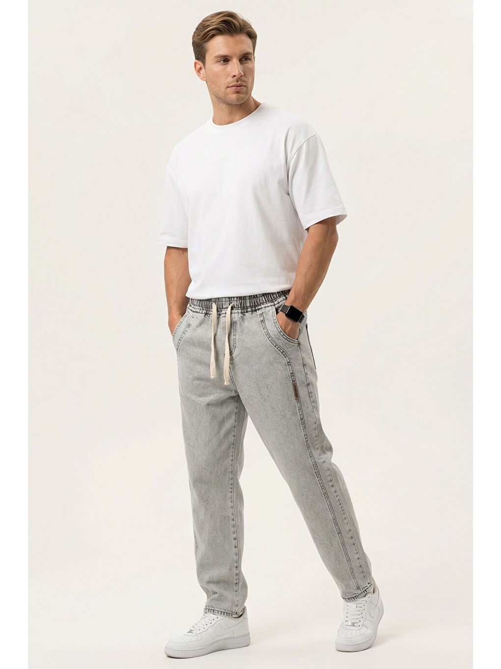 Bej Erkek Rahat Kesim Baggy Jean Pantolon 30076 - Taş