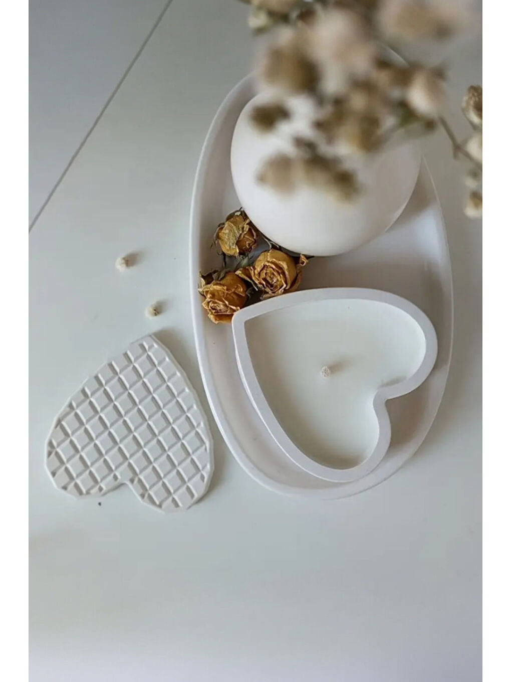 Beyaz Sevgililer Günü Hediye Fikri Kalp Şekilli Geometrik Kase Mum