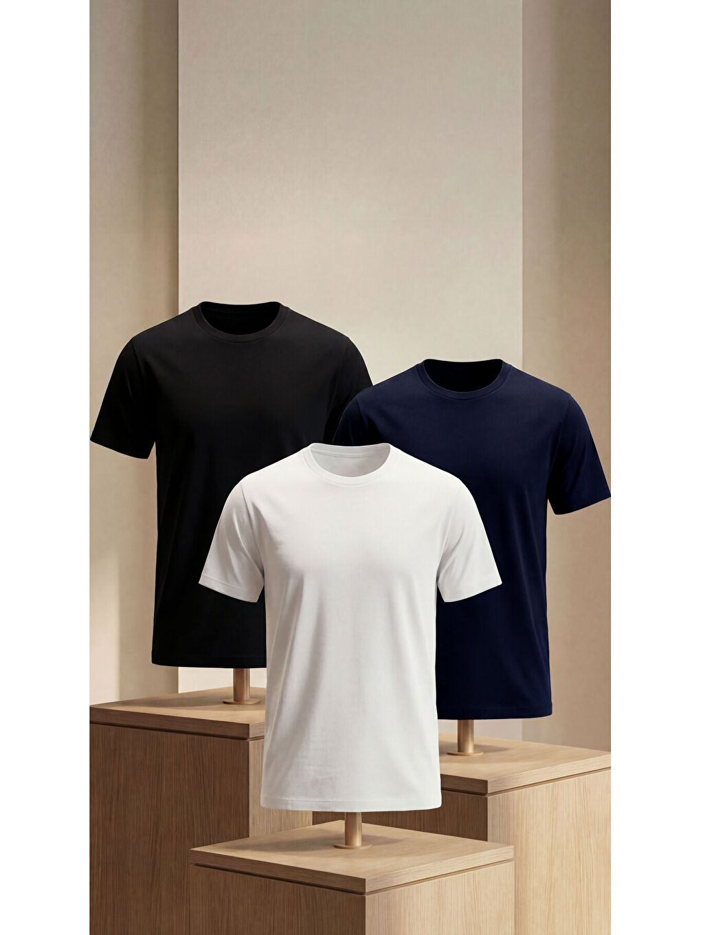 Premium %100 Organik Pamuk 3'li Beyaz - Siyah - Lacivert Basic Slimfit Erkek Tişört