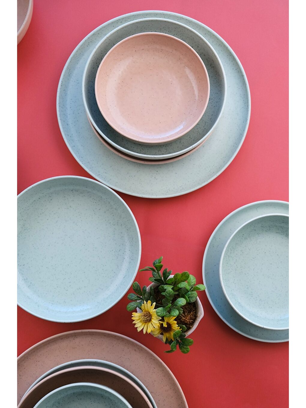 Beyaz Moderna 6 Kişilik Yemek Takımı Yeşil-Yavruağzı 24 Parça-2