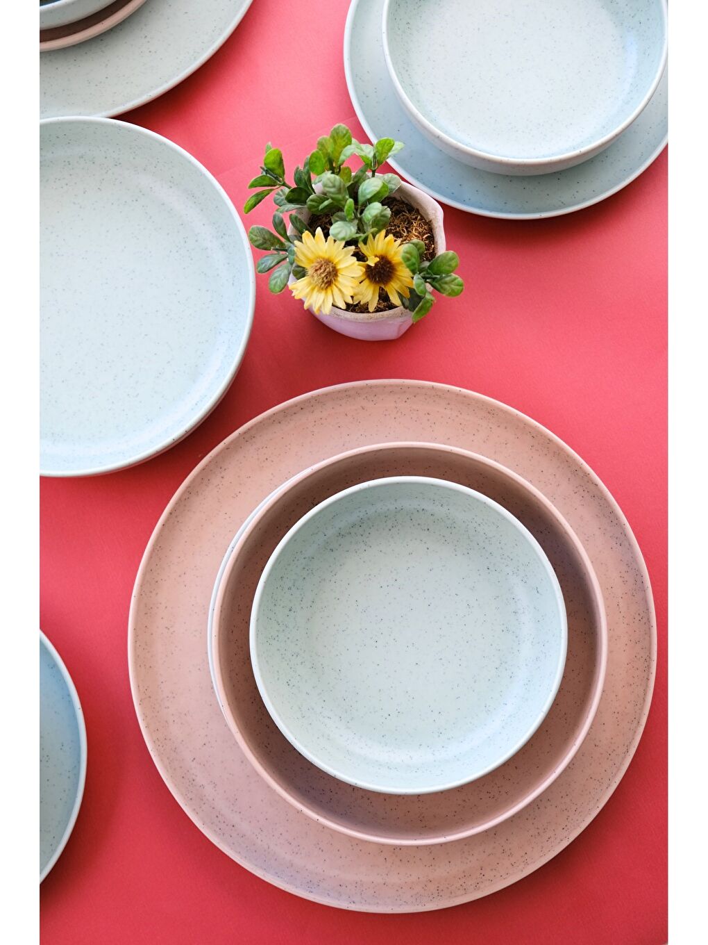 Beyaz Moderna 6 Kişilik Yemek Takımı Yeşil-Yavruağzı 24 Parça-5