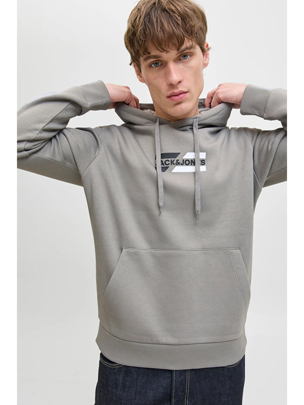 Gri Jjcorp Pamuklu Logolu Regular Fit Kapüşonlu Sweat 12268422-1