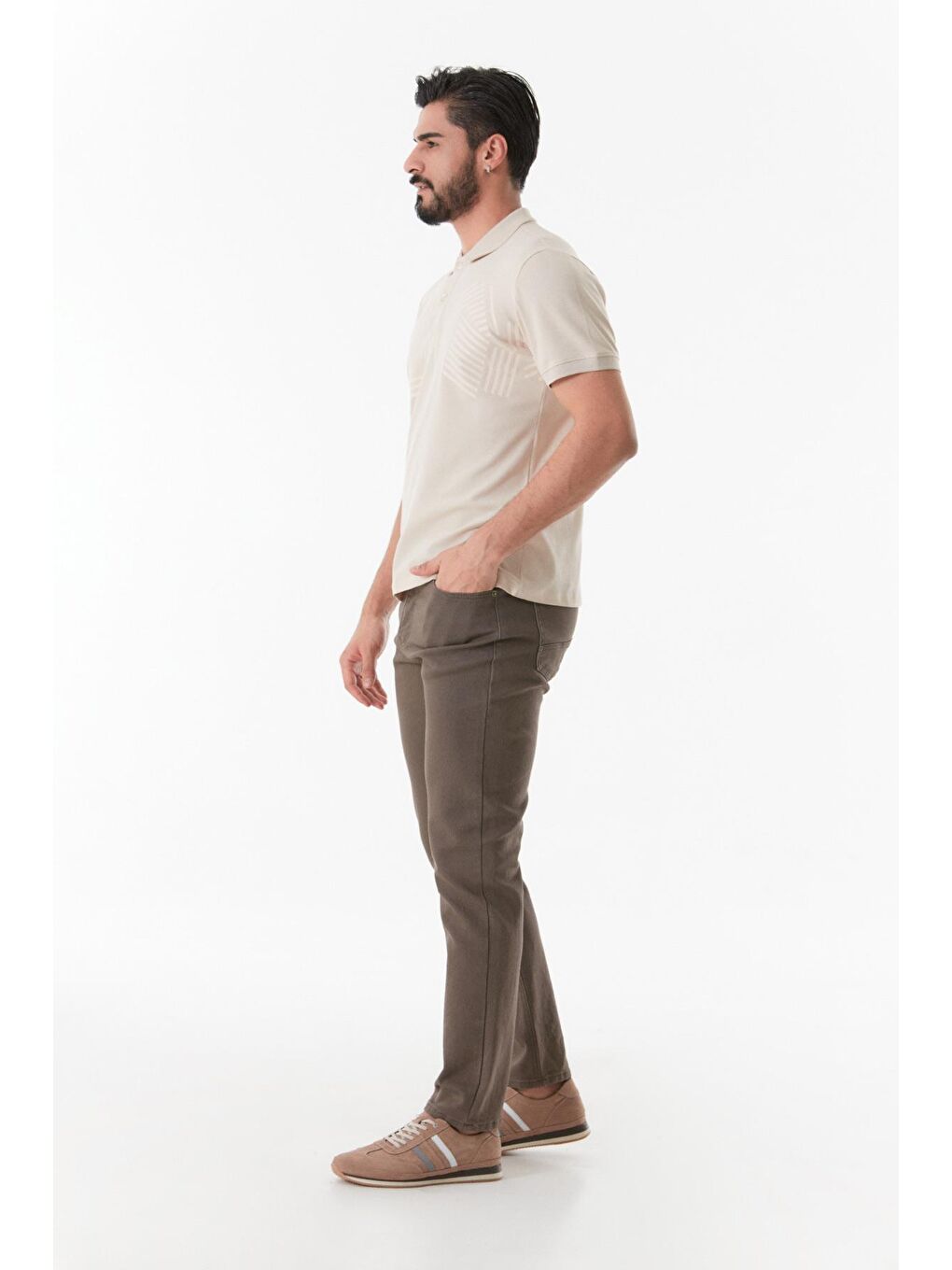 Bej Baskılı Polo Yaka Tişört-2