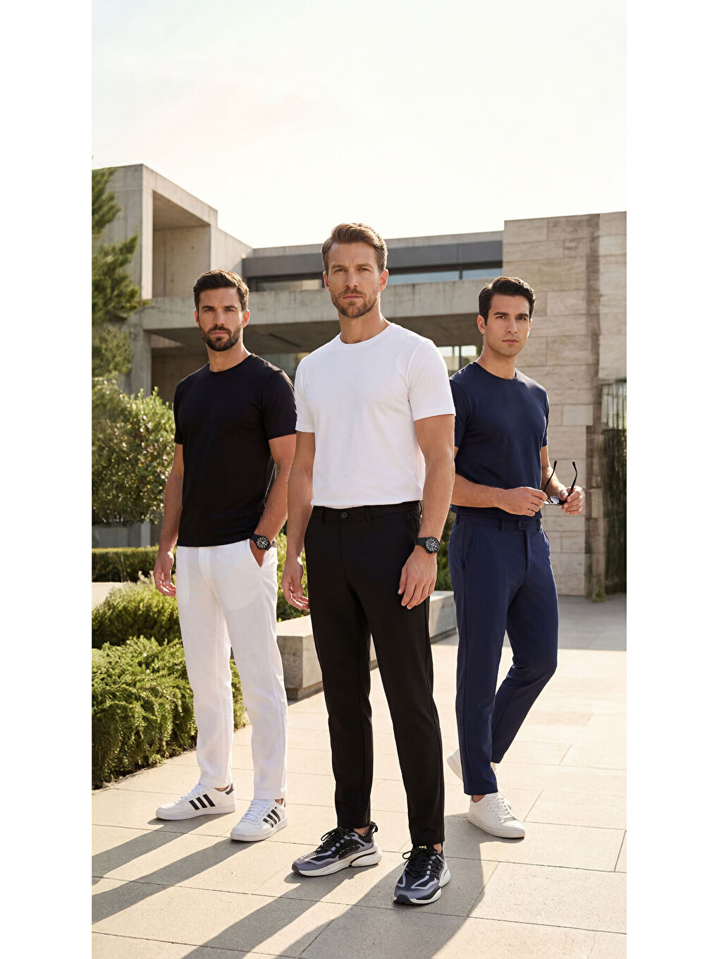 Premium %100 Organik Pamuk 3'li Beyaz - Siyah - Lacivert Basic Slimfit Erkek Tişört-1