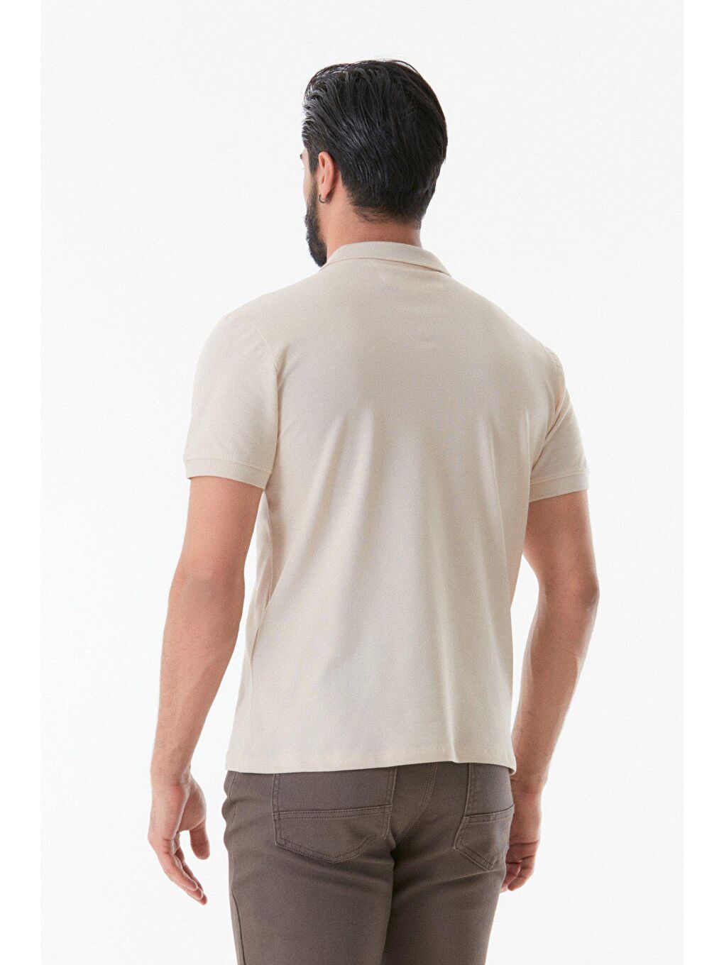 Bej Baskılı Polo Yaka Tişört-3