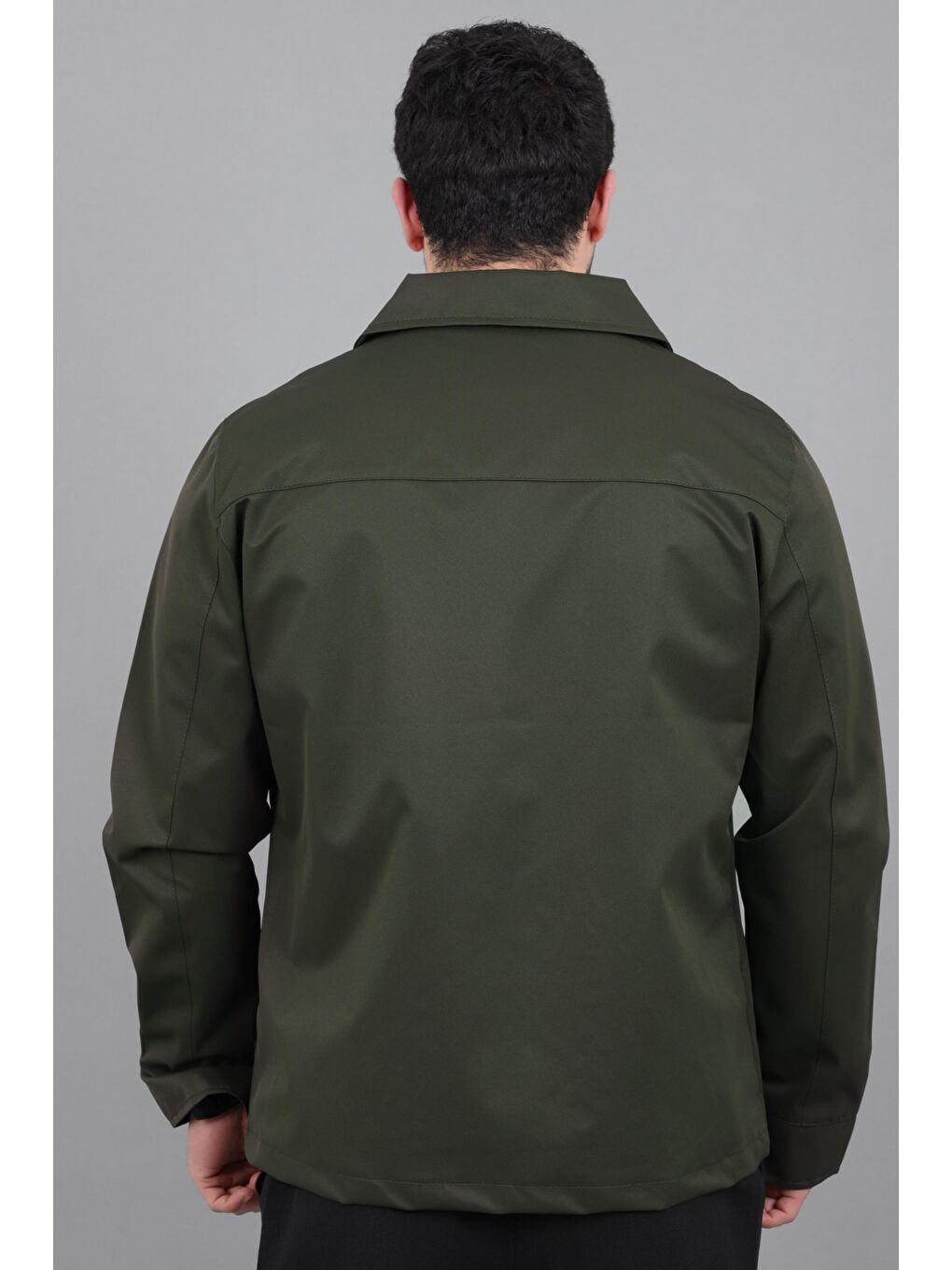 Haki Diagonel Kumaş Yakalı Fermuarlı Mevsimlik Mont PLDP 3031_60391-5