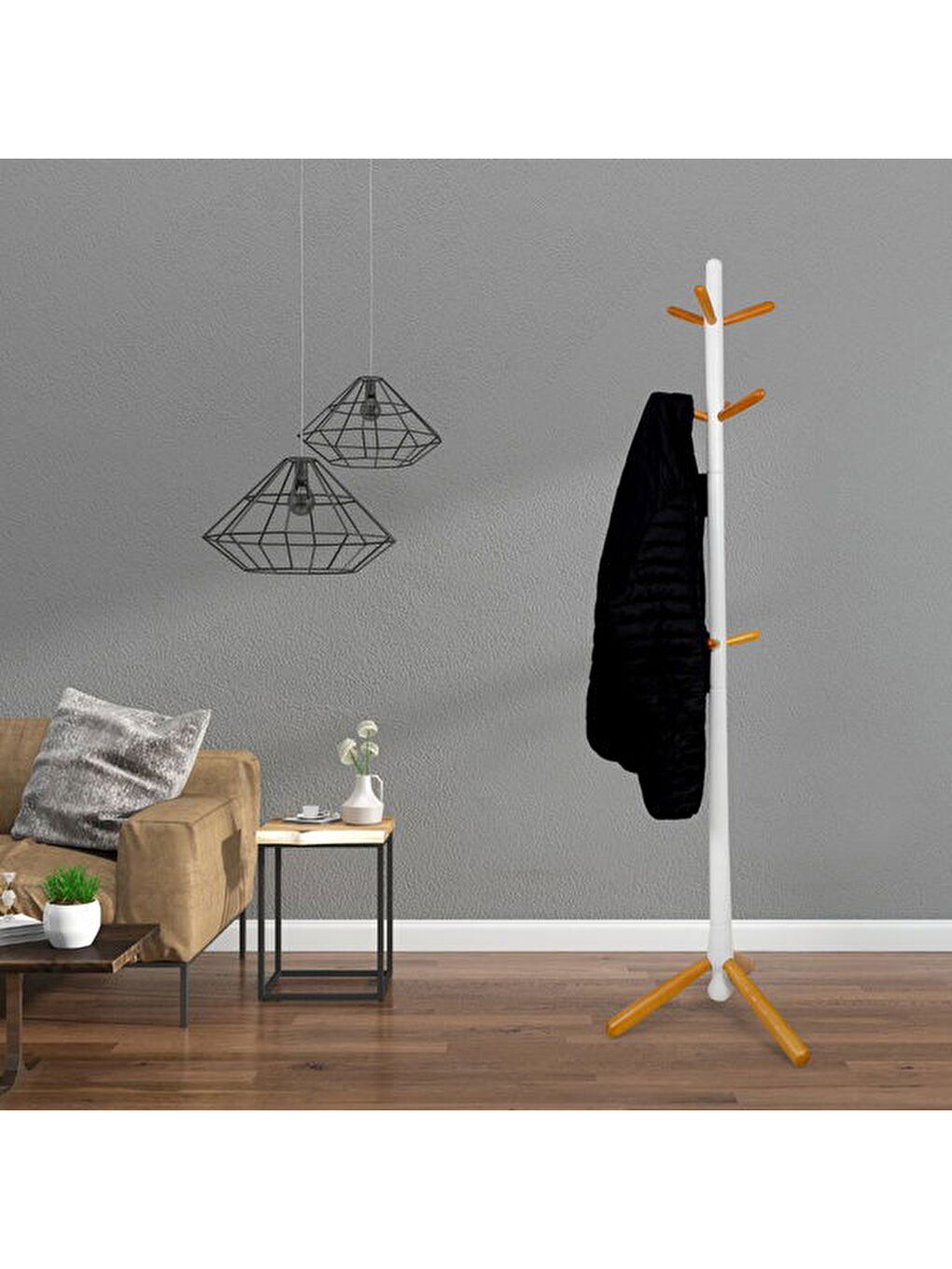 Viva Ayaklı Askılık - Beyaz / Natürel - 173 cm-1