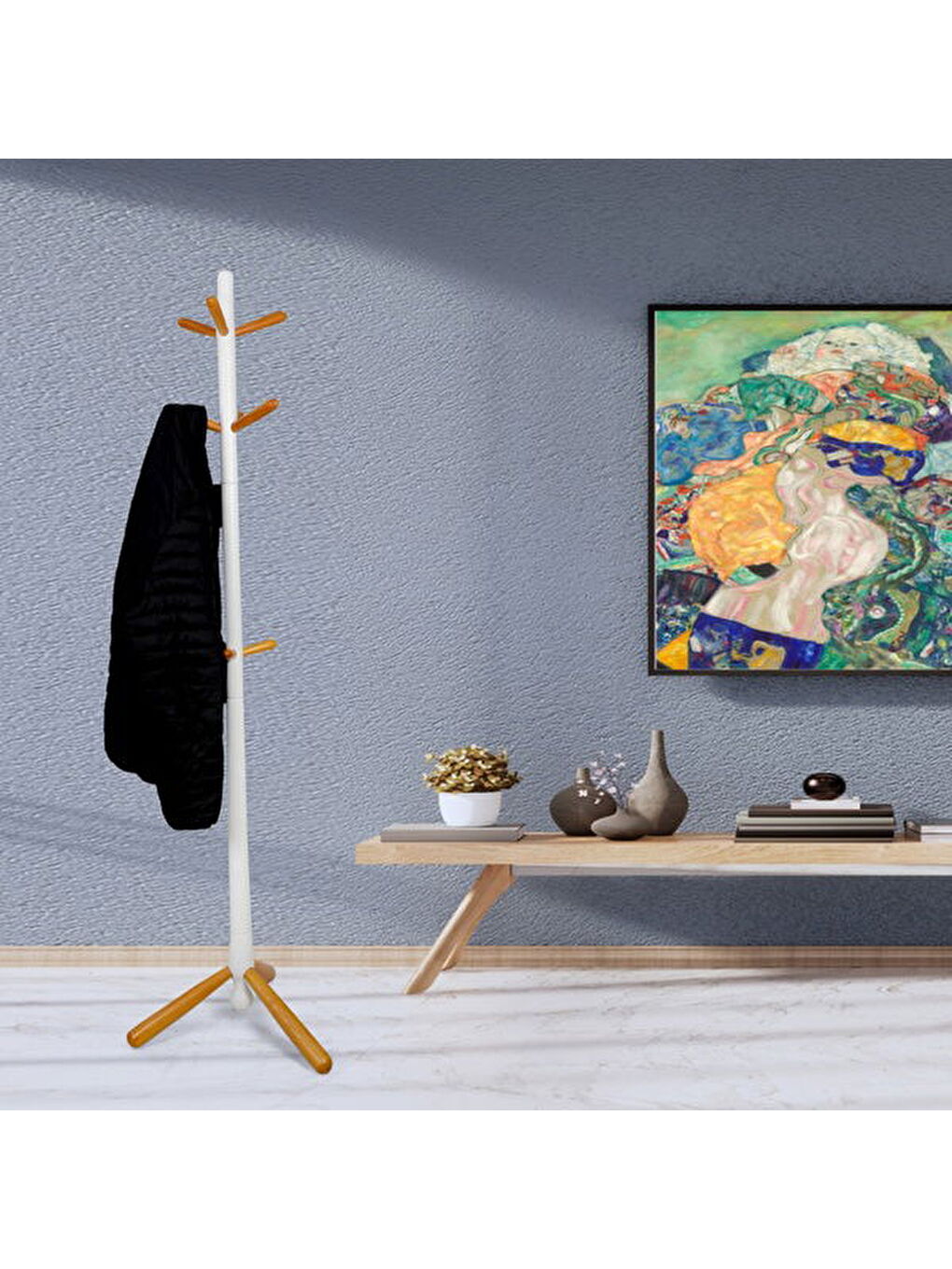 Viva Ayaklı Askılık - Beyaz / Natürel - 173 cm-3