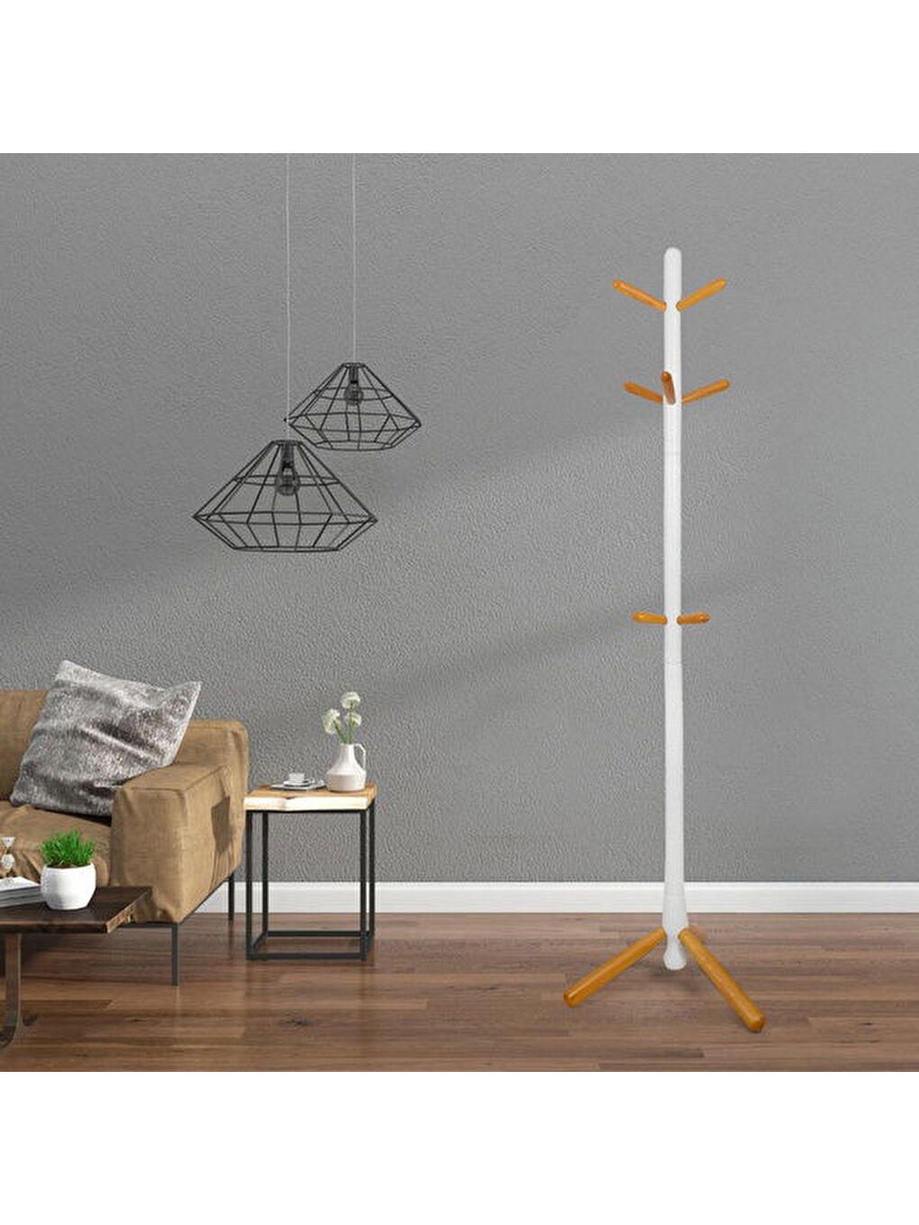 Viva Ayaklı Askılık - Beyaz / Natürel - 173 cm-4