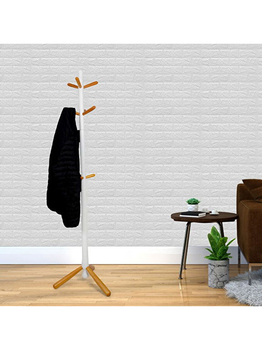 Viva Ayaklı Askılık - Beyaz / Natürel - 173 cm-5