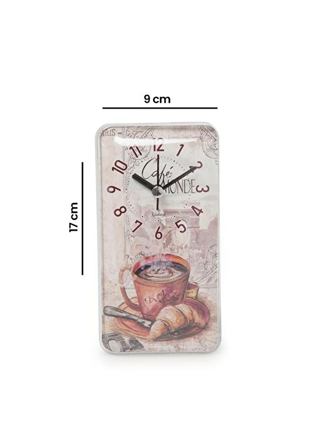 Karışık Kahve Fincanlı Dikdörtgen Saat - Renkli - 17x9 cm-3