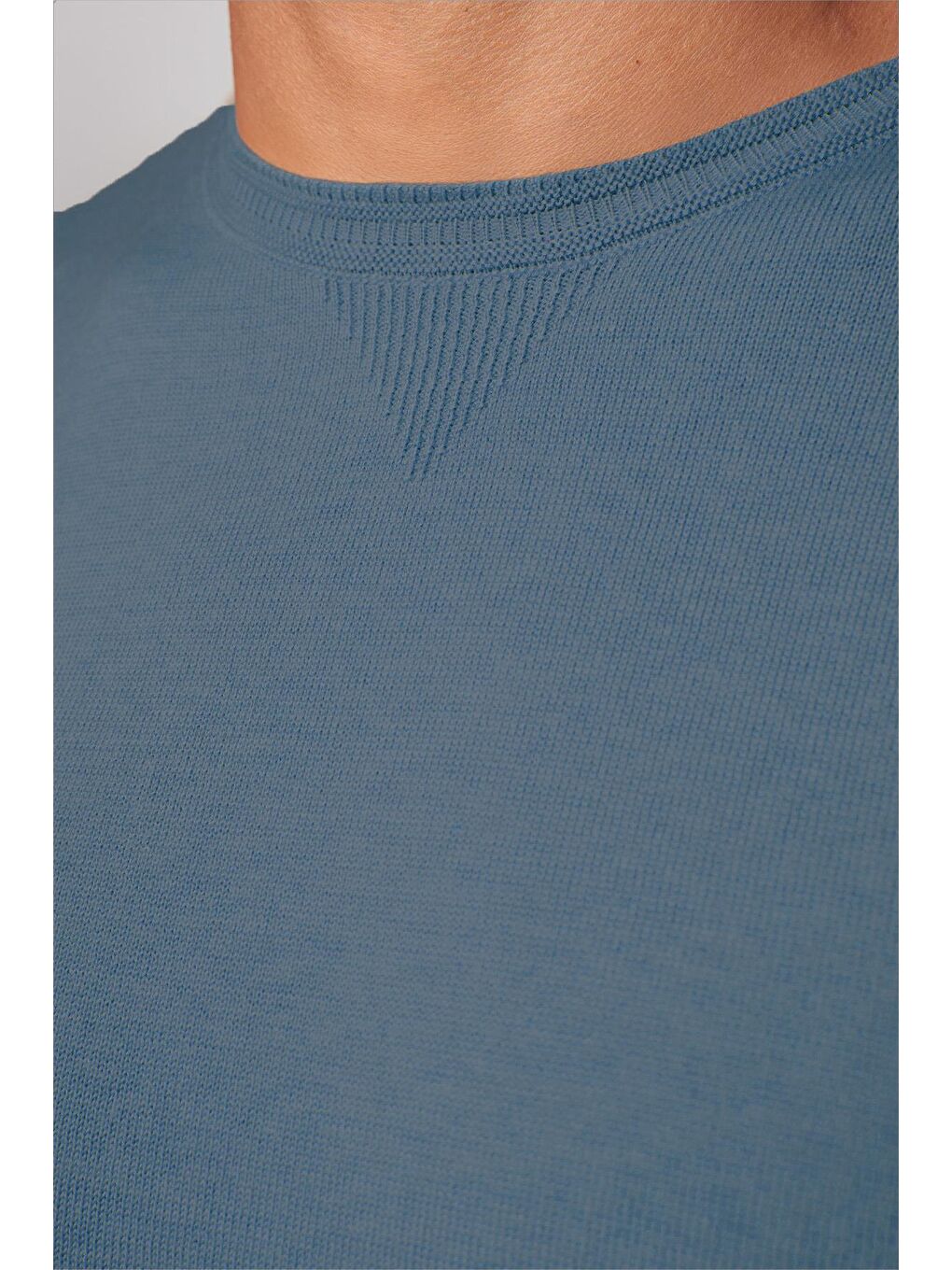 Erkek Standart Fit Normal Kesim Bisiklet Yaka İndigo Triko Kazak-2