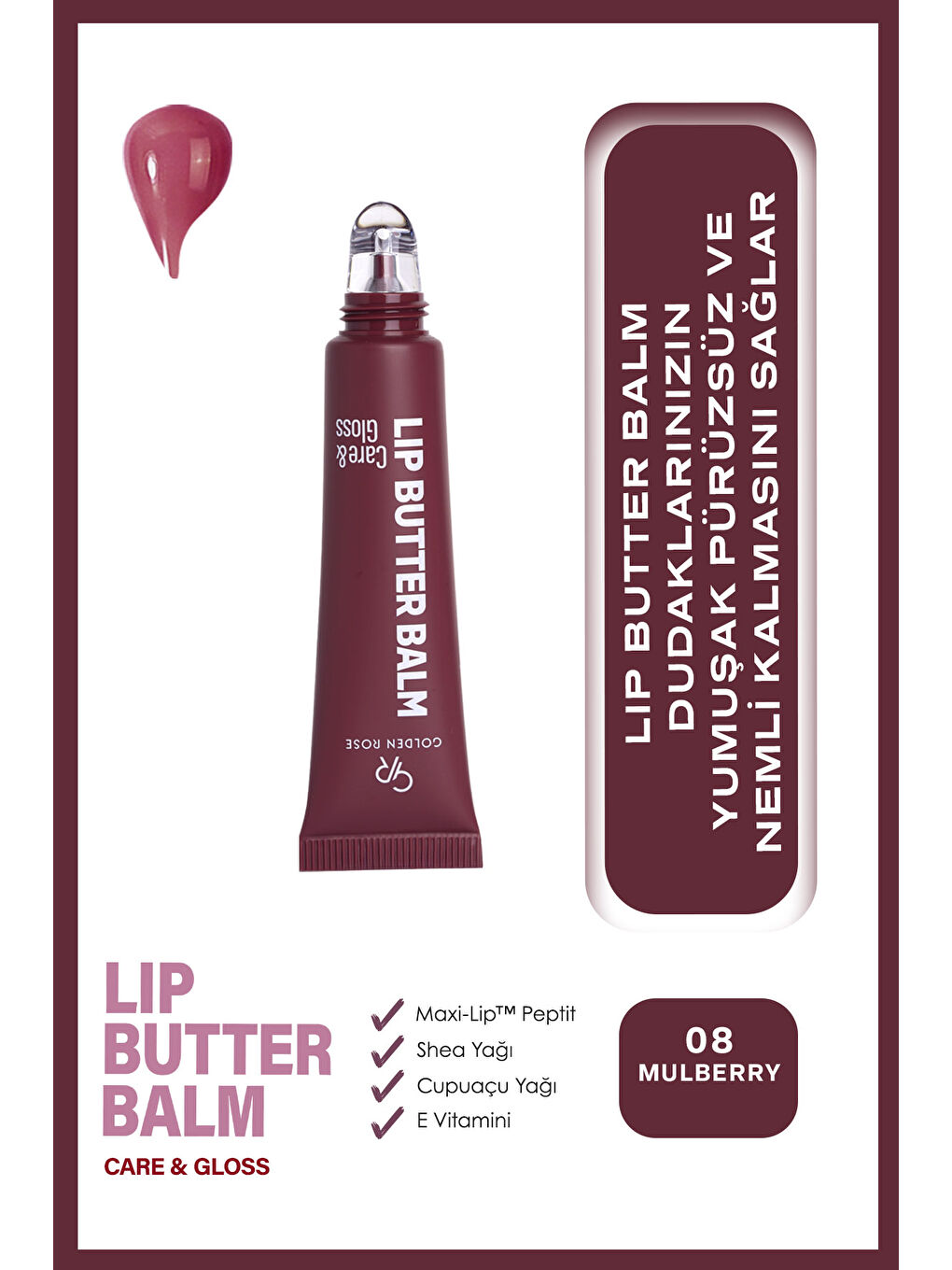 Lip Butter Balm No: 08 Mulberry - Nemlendirici ve Parlatıcı Dudak Balmı