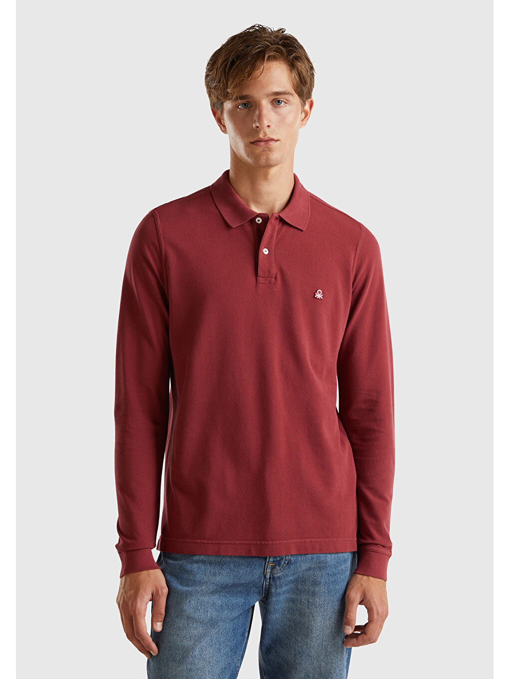 United Colors Of Benetton Erkek Bordo Uzun Kol Polo T-Shirt