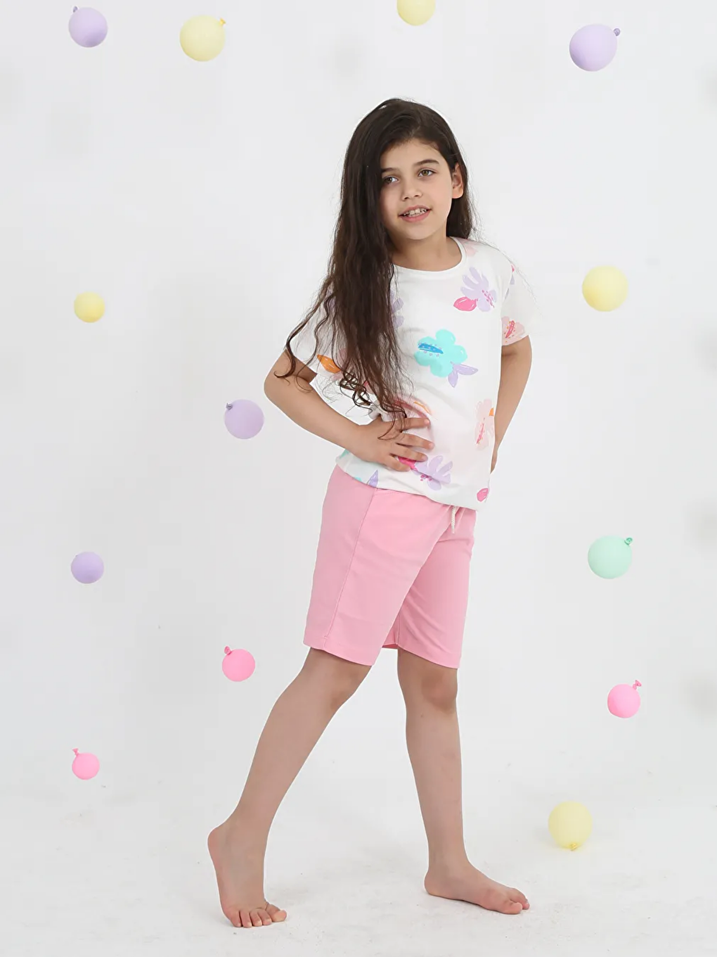 Pembe Bisiklet Yaka Baskılı Kız Bebek Tişört ve Şort 2'li Takım-2