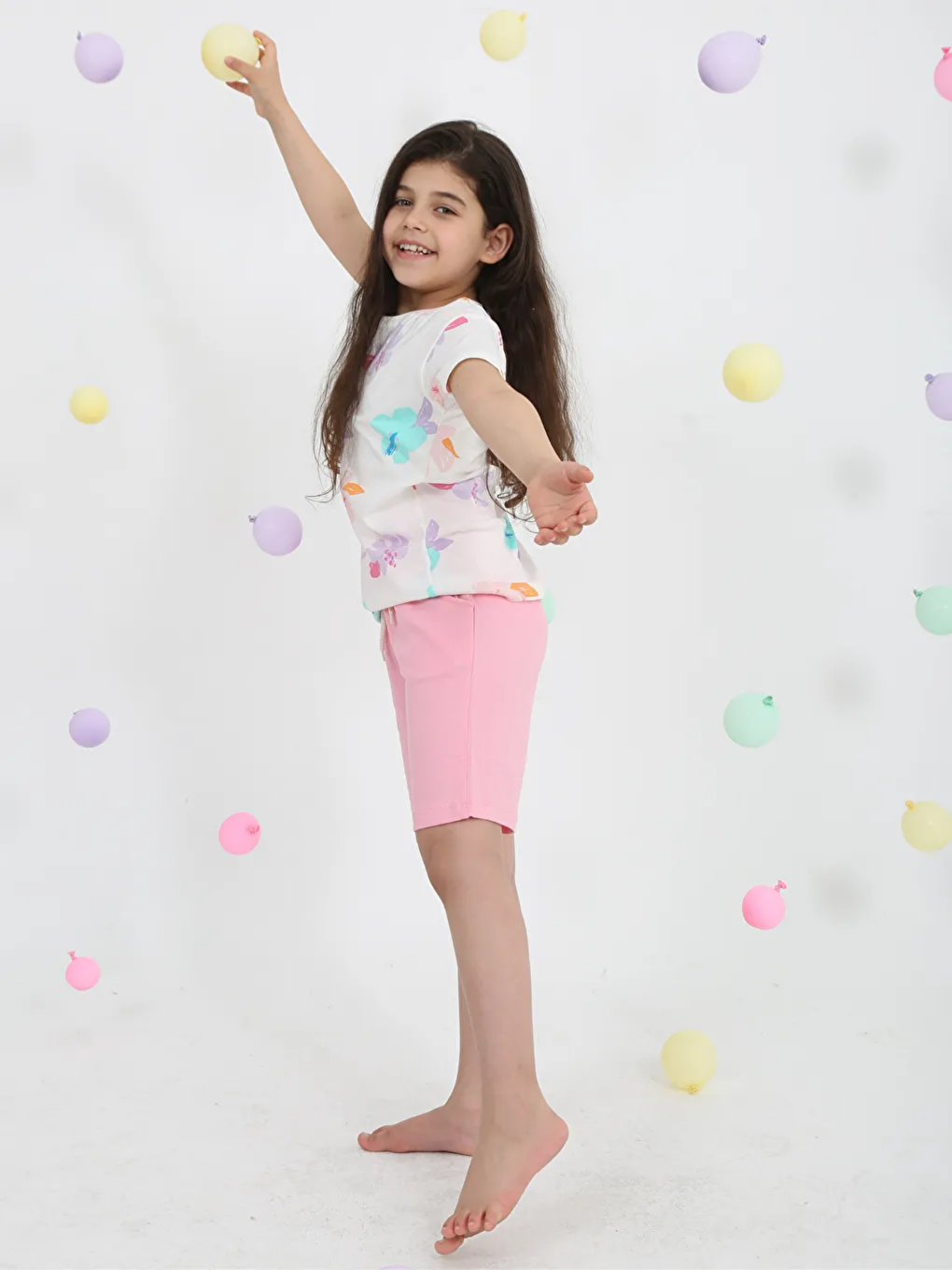 Pembe Bisiklet Yaka Baskılı Kız Bebek Tişört ve Şort 2'li Takım-3