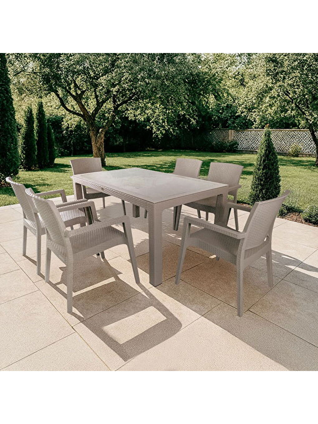 Kahverengi Zeus 6 Kişilik Camlı Masa Takımı - Cappuccino - 90x150 cm