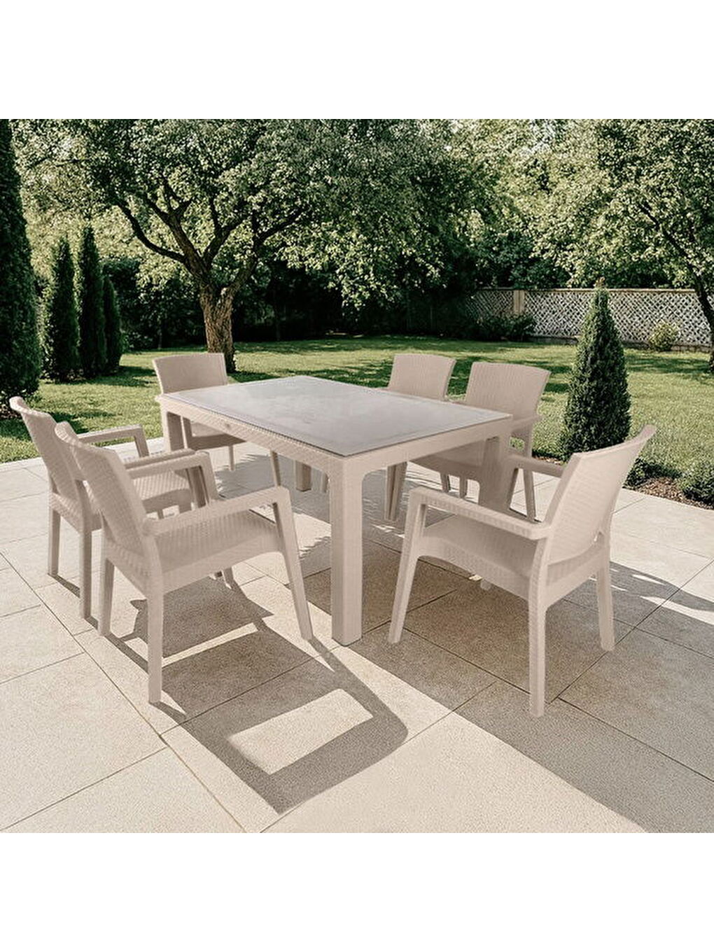 Kahverengi Zeus 6 Kişilik Camlı Masa Takımı - Cappuccino - 90x150 cm-1