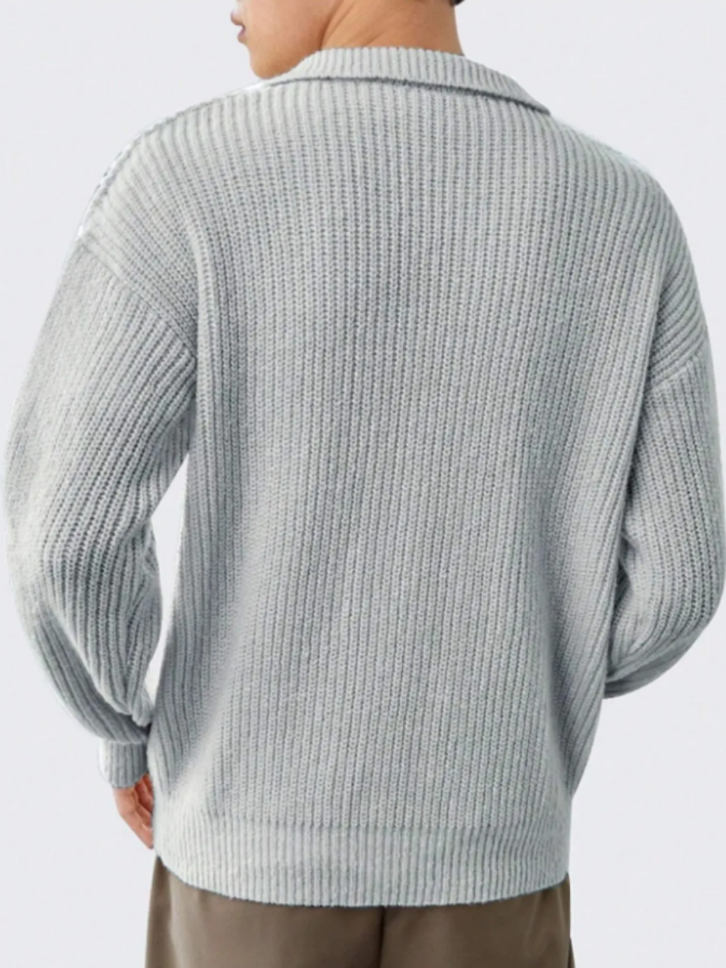 Gri Erkek Regular Dik Yaka Fermuarlı Balıkçı Triko Kazak-3