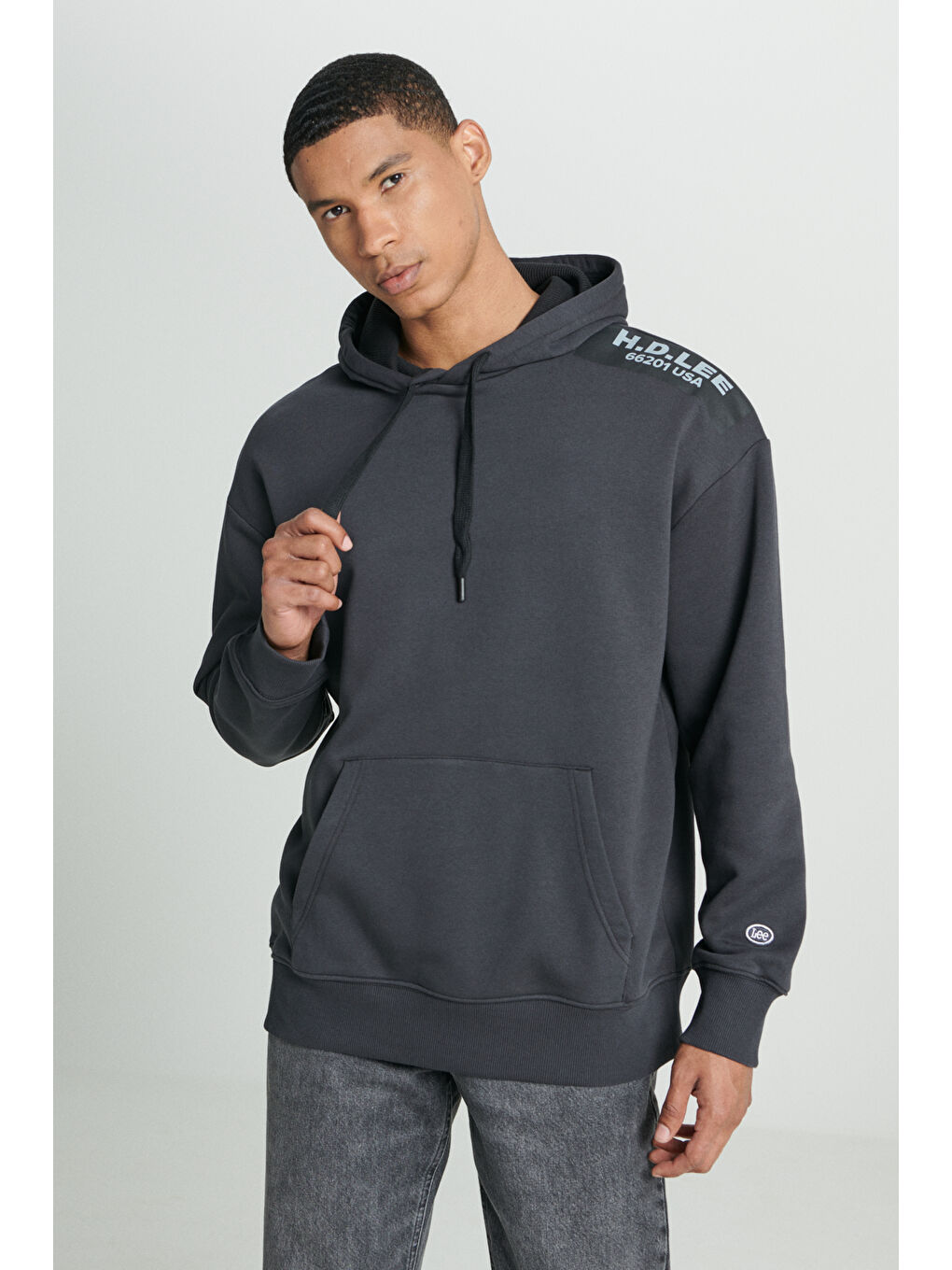 Loose Fit Rahat Kesim Kapüşonlu İçi Polarlı Sırt Baskılı Antrasit Sweatshirt-2