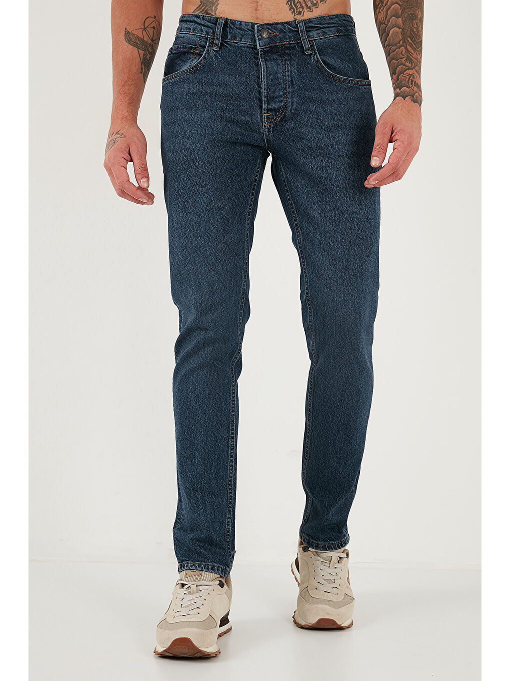 Lacivert Pamuklu Slim Fit Normal Bel Dar Paça Jeans 1124C04NAPOLI-1