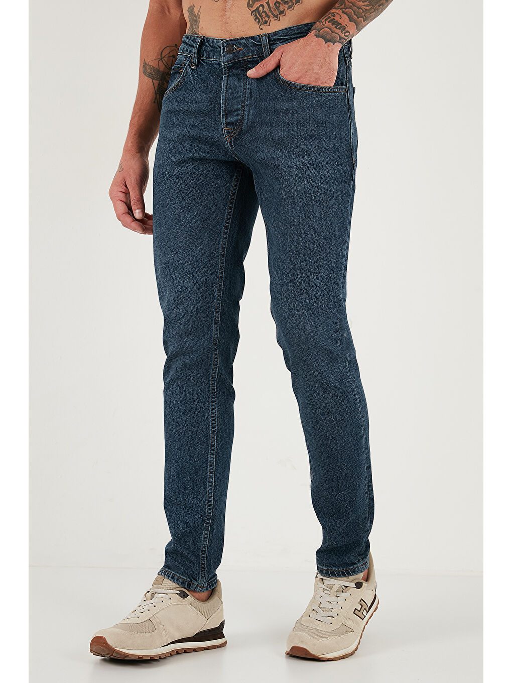 Lacivert Pamuklu Slim Fit Normal Bel Dar Paça Jeans 1124C04NAPOLI-2