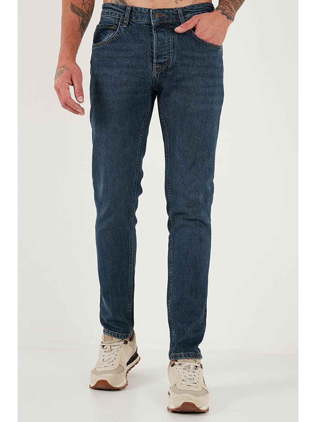 Lacivert Pamuklu Slim Fit Normal Bel Dar Paça Jeans 1124C04NAPOLI-3