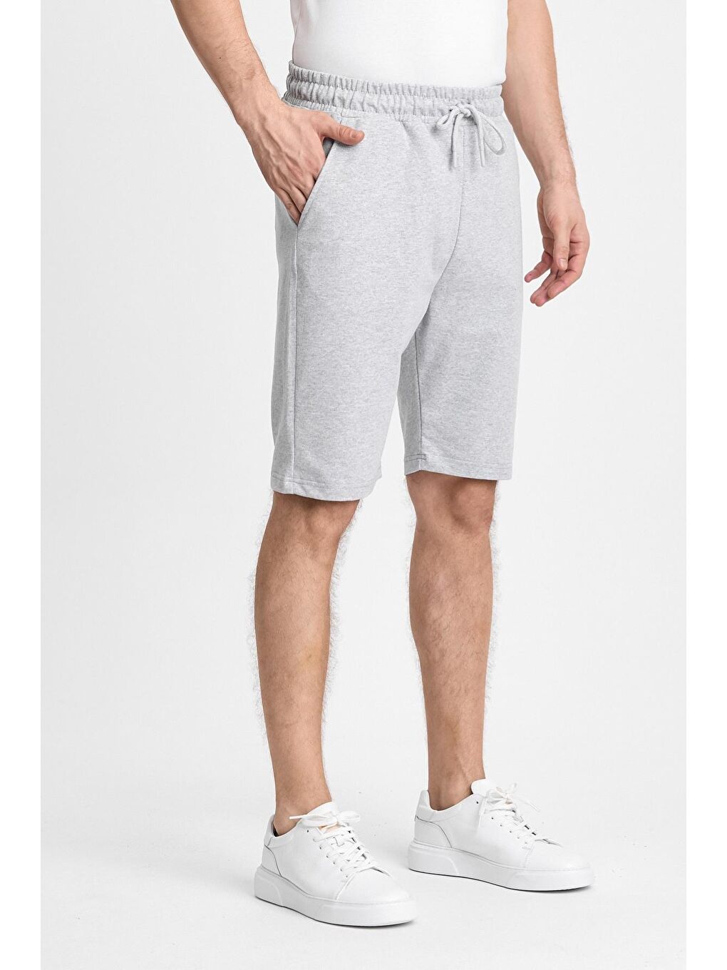 Gri Erkek  Şort - Yan Cepli Beli Lastikli Regular Fit-2