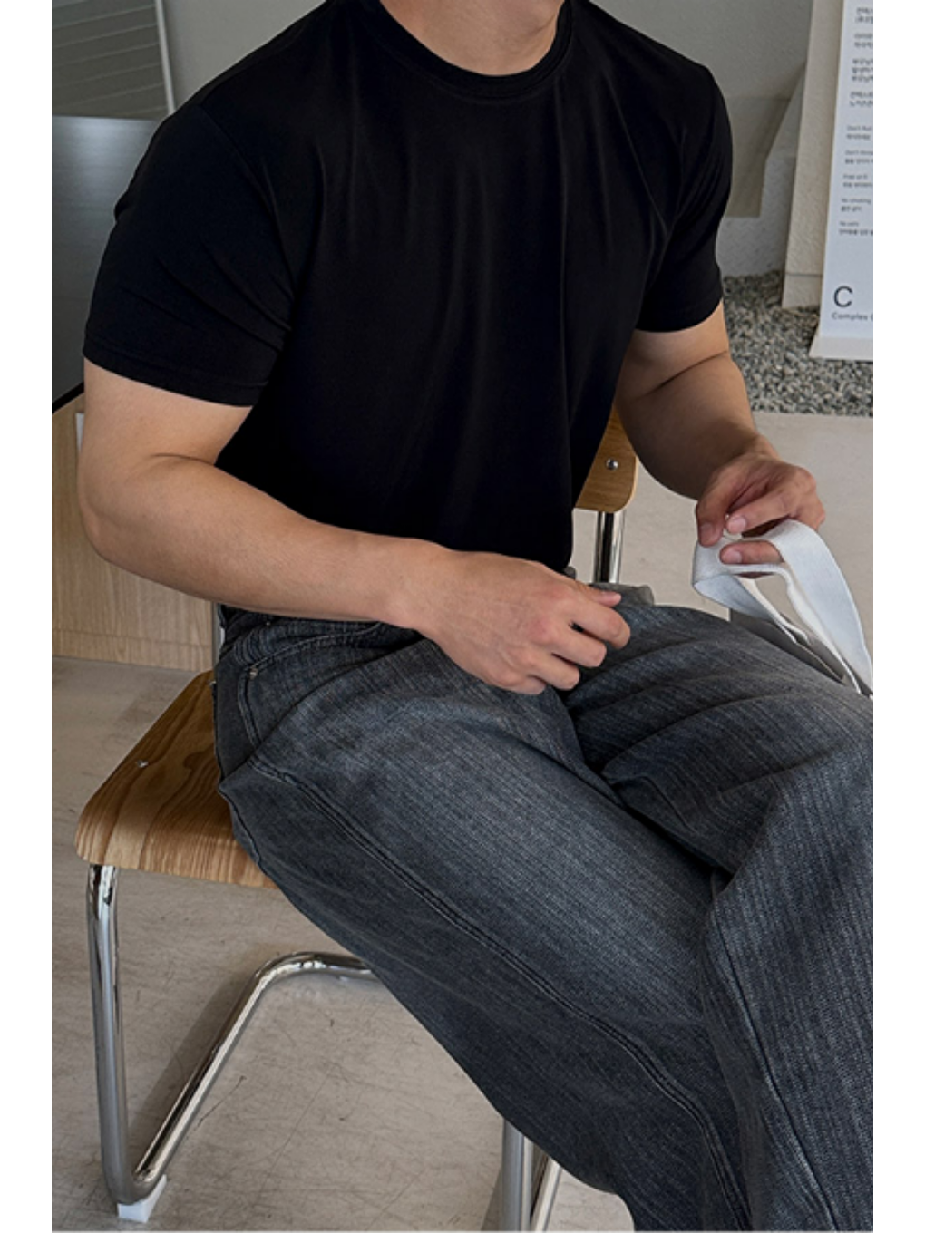 Erkek Slim Fit Dar Kesim %100 Pamuklu Basic Örme Siyah T-shirt-1