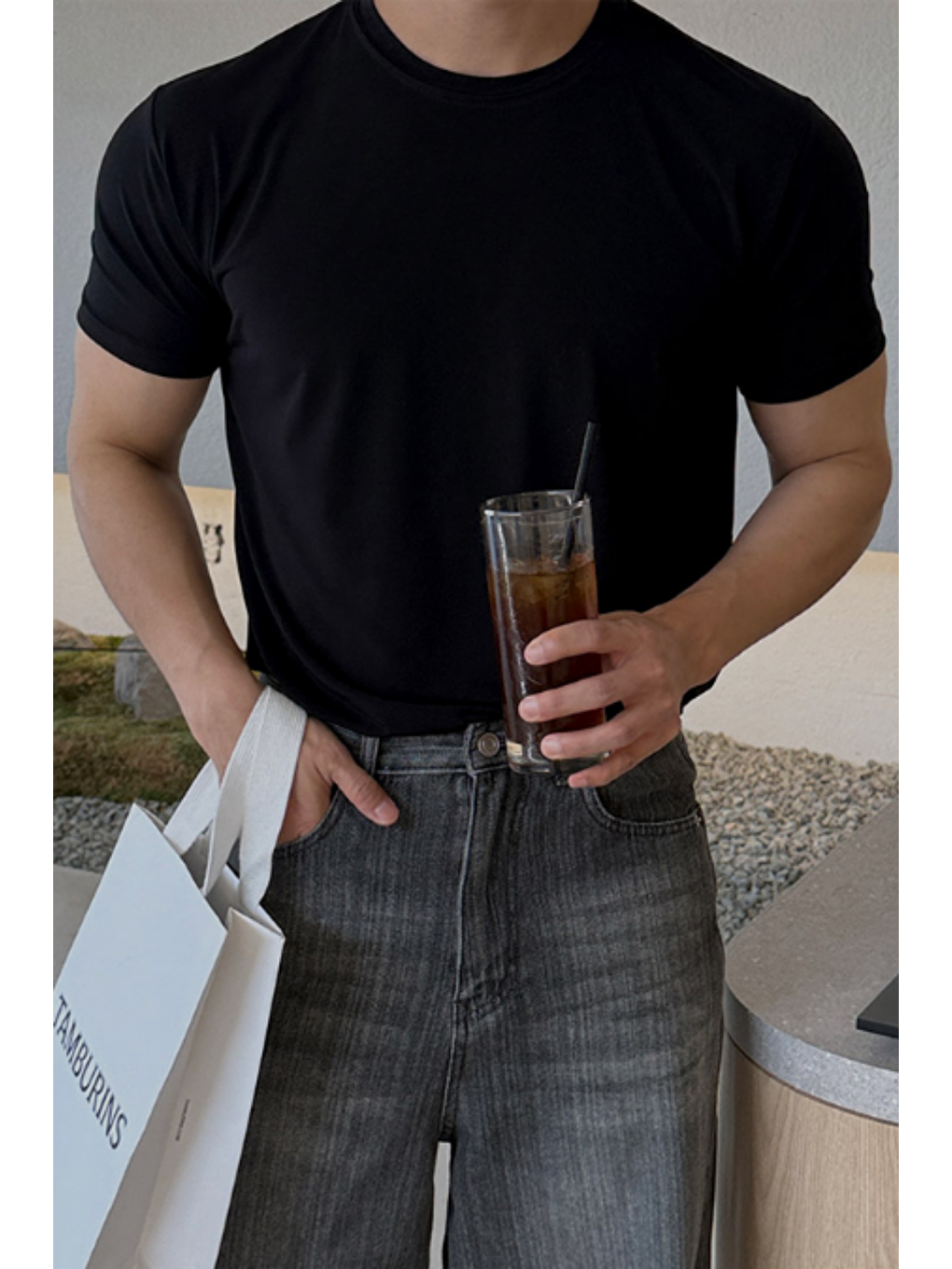 Erkek Slim Fit Dar Kesim %100 Pamuklu Basic Örme Siyah T-shirt-2